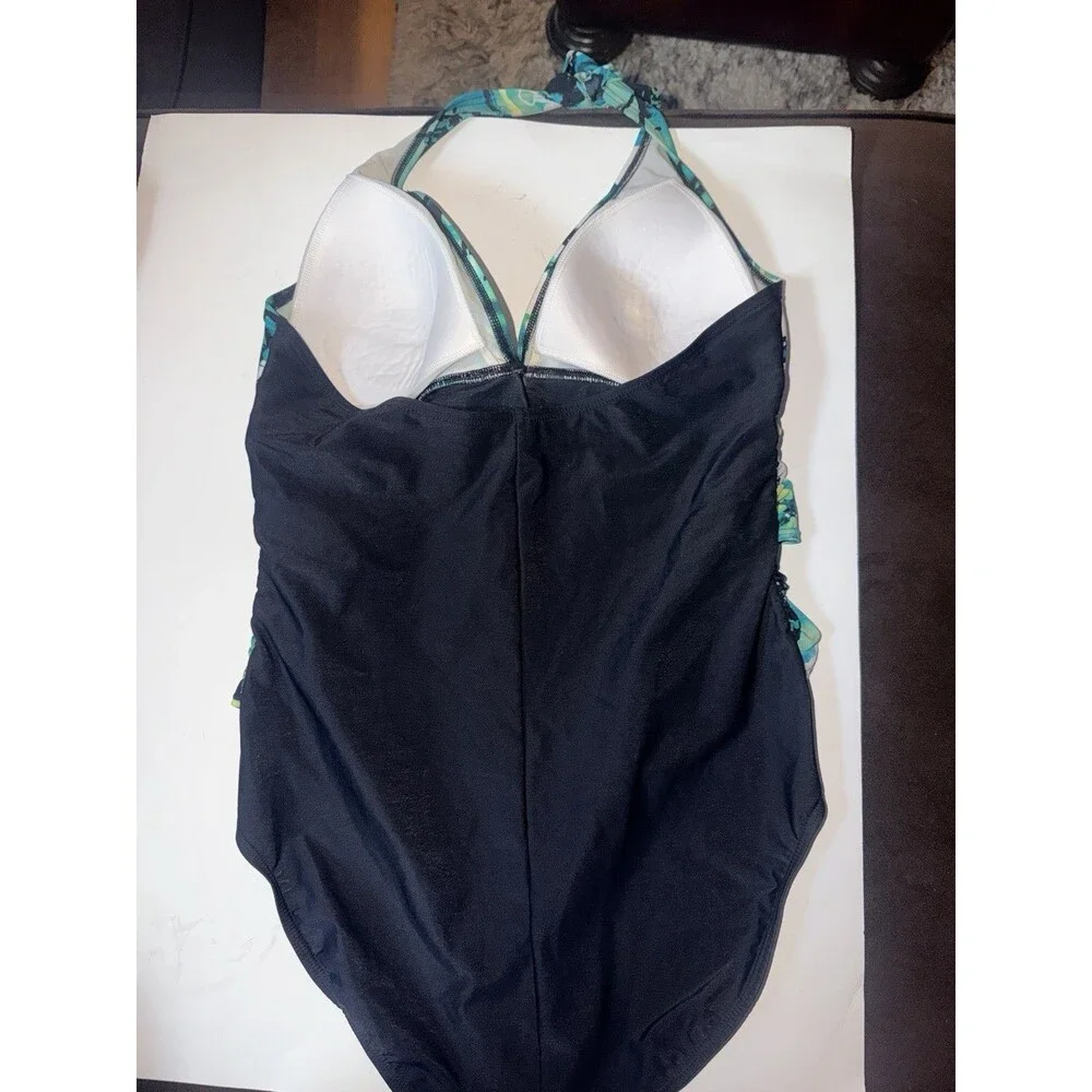 Fantasizer Swimsuit Womens Sz 16 One Piece Floral Halter Top Tummy Control